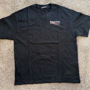 Black Crewneck T-Shirt with White and Red Logo